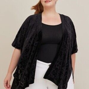 Harry Potter Drape Front Kimono - Velour Burnout Black